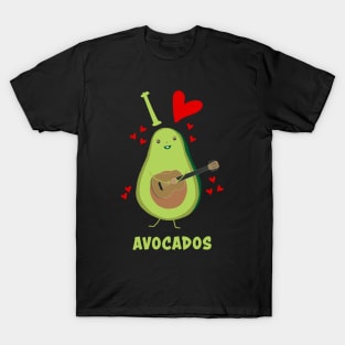 I Love Avocados With Hearts Avocado Playing Guitar Funny T-Shirt